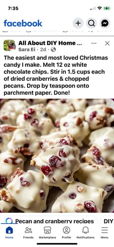 the facebook page is full of cookies and cranberry toppings