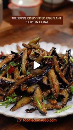 fried eggplant recipe in china on a white plate