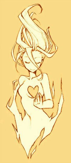 a drawing of a woman holding a heart