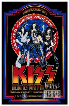 the kiss concert poster is displayed in a black frame