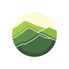 a green mountain logo with mountains in the background