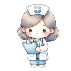 a cartoon nurse is holding a clipboard