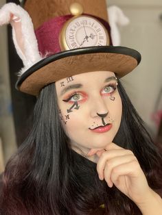 Creepy Rabbit Costume, The White Rabbit Makeup, March Hare Makeup, White Rabbit Makeup Alice In Wonderland, Alice In Wonderland Inspired Makeup, Alice In Wonderland Makeup Ideas, White Rabbit Makeup, Bunny Halloween Makeup