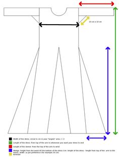 the diagram shows how to cut and sew an unlined dress with two different colors