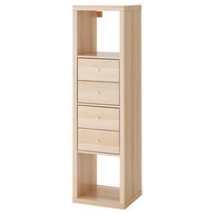 a tall wooden shelf with two drawers