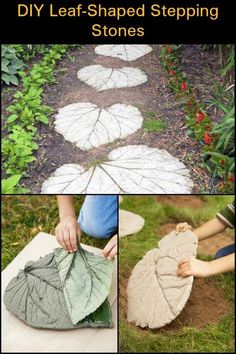 diy leaf shaped stepping stones in the garden