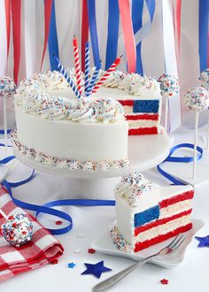 a cake with red, white and blue frosting