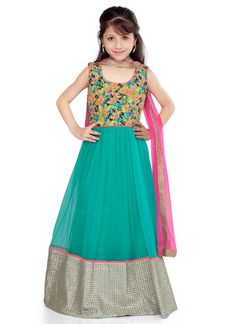 Fab Green net K and U #anarkali suit Westan Dress Girl, Lehenga Choli For Kids Girl, Girl Ethnic Wear Children, Indian Dress For Girls 10-12, Navratri Dress For Girls Kids