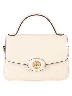 100% Cow Leather Small Top Handle Bag, Tory Burch Shoulder Bag, Tory Burch Robinson, American Fashion Designers, Logo Emblem, Tory Burch Bag, Handle Bag, Small Tops, White Top