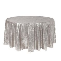 a silver sequin tablecloth on a white background