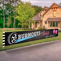 a sign that says burnout's being served in front of a large house