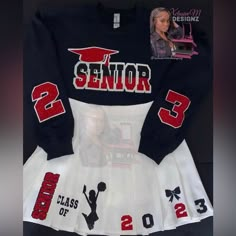 a black and white shirt with red letters on it that says senior class of 2013