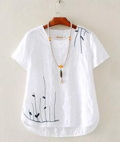 Áo Blu, Diy Vetement, Linen Fashion, Drawstring Top, Embroidery On Clothes, Embroidered Clothes, Linen Blouse, Elbow Sleeve, Kurta Designs