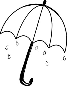 an umbrella with raindrops on it is shown in black and white, as well as