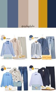 Shades Of Blue Outfits For Women, Light Blue Color Combinations Outfit, Shirts Outfit, Blue Color Combinations, Stylish Outfits For Women Over 50, Blue Shirts, Capsule Wardrobe Essentials