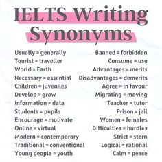 an advertisement for iel's writing syonomys, which is written in pink