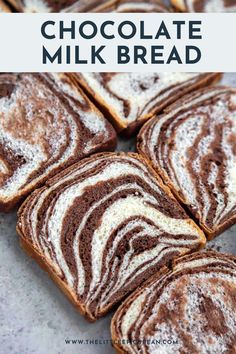 chocolate milk bread with powdered sugar on top and text overlay that reads chocolate milk bread