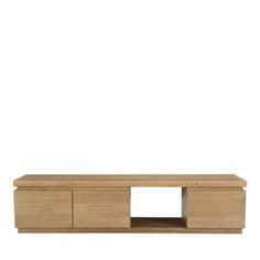 the sideboard is made from wood and has an open shelf on one side, with two