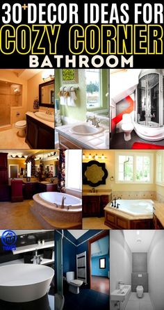 there are many different pictures in this collage with the words 30 decor ideas for cozy corner bathroom