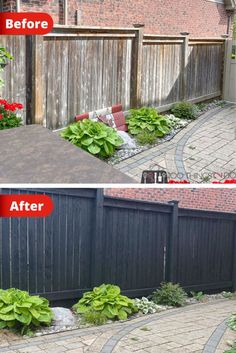 before and after pictures of a backyard garden