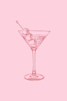 a drawing of a martini glass with an olive garnish