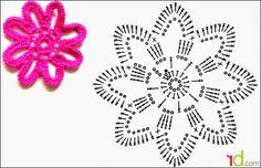 a crocheted flower next to an image of a knitted doily on a white background