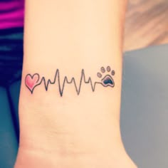 Heart heartbeat dog paw tattoo on wrist (Dog dogs puppy love ideas ink tattoos) Lucy Tattoo, Heartbeat Tattoo Design, Paw Print Tattoos, Paw Tattoos, Tatoo Dog, Heartbeat Tattoo, Pawprint Tattoo, Dog Paw Tattoo, Wild Tattoo