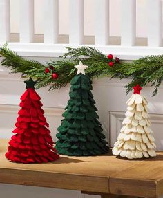 Layered Felt Trees Felt Trees, Cardinal Decor, Fringe Tree, Halloween Furniture, Farm Christmas, Spring Rugs, Ornament Garland, Felt Tree, Christmas Felt