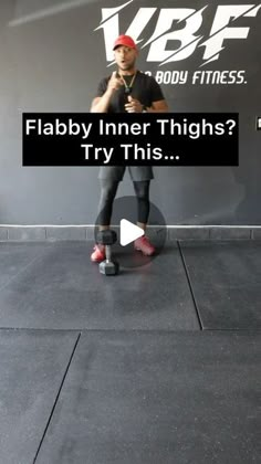 a man standing on top of a skateboard in front of a sign that says, webby inner thighs try this