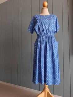 Check out this item in my Etsy shop https://www.etsy.com/listing/606187297/s-70s-day-dress-summer-cotton-polka-dot Vintage Blue Summer Dress, Polka Dot Short Sleeve Dress With Pockets, Polka Dot Dress With Pockets And Short Sleeves, Summer Polka Dot Dress With Pockets, Retro Blue Cotton Dresses, Blue Cotton Knee-length Vintage Dress, Blue Retro Cotton Dresses, Blue Knee-length Cotton Vintage Dress, Blue Cotton Vintage Dress For Summer