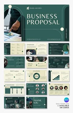 the business powerpoint presentation is shown in green and white