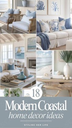 the cover of modern coastal home decor ideas