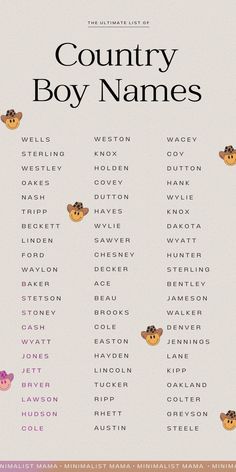 the country boy names are shown in this poster