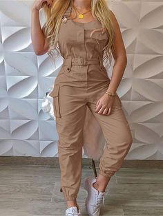 Pocket Jumpsuit, Long Romper, Womens Fashion For Work, Trend Fashion, Sleeveless Jumpsuits, Romper Pants, Rompers Women, Tulum, Waist Belt