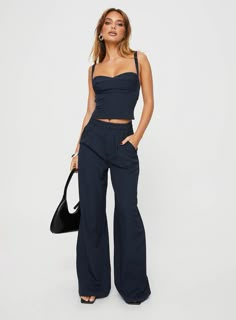 Briana Set Navy Pinstripe Pinstripe Pants Outfit, Pinstripe Pants, Womens Cashmere, Wide Leg Linen Pants, Online Fashion Boutique, Buy Now Pay Later, How To Look Classy, Clothing Co, Princess Polly