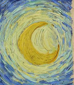 an abstract painting with blue, yellow and white swirls on the bottom half of it