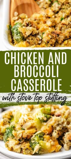 chicken and broccoli casserole with stove top stuffing on a white plate