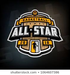 the all - star logo on a black background with yellow and white lettering that reads basketball all