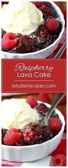 raspberry lava cake in a white bowl with whipped cream and fresh raspberries