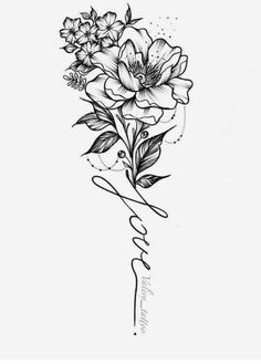 a black and white flower tattoo design on the back of a woman's arm