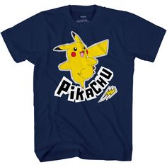 a t - shirt with the word pikachu on it