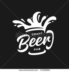 craft beer pub logo design with splashing liquid and lettering in white on black background