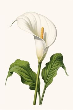 an illustration of a white flower with green leaves