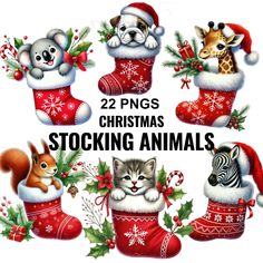 christmas stocking animals clip art