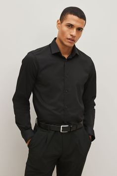 Machine washable. 65% Polyester, 35% Cotton.Mens Next Black Regular Fit Single Cuff Textured Shirt -  Black Polyester Fashion > Men > Shirts Prom Outfits Men Black, Men Outfits Formal Wedding, Men’s All Black Formal Outfit, Black Formal Shirt For Men, Black Dress Shirt And Pants Men, All Black Button Up Outfit Men, Men In All Black Outfits, Black Button Up Shirt Outfit Men Formal, Mens Black Formal Outfit