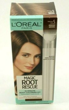 Thank you for stopping at my Big Box Mart. L'OREAL MAGIC ROOT RESCUE - #5 Medium BROWN  Rescue roots in between colorings! L’Oreal Paris Root Rescue is a permanent, low ammonia color gel with built-in conditioning and an aromatic scent. Precision Applicator makes touching up roots fast, easy, with no mess. 100% gray coverage. Product Dimensions : 2.12 x 2.63 x 6.6 inches; 1.59 Ounces Please see pictures for details. If you have any questions please do not hesitate to ask, I am here to assist you Root Touch Up Loreal, Loreal Root Touch Up, Medium Golden Brown, Root Color, Gray Coverage, Color Kit, Permanent Hair Color, Brown Shades, Cover Gray