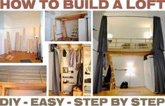 a collage of photos showing how to build a loft bed