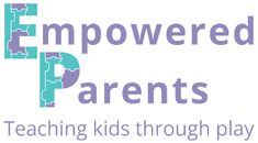 the logo for empowed parents teaching kids through play with puzzle pieces in blue and purple