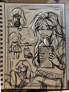 a drawing of a girl holding a cell phone