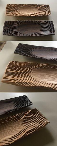 three different views of the same material, one is brown and one is black with wavy lines on it